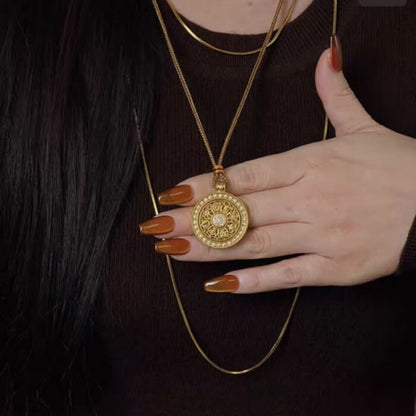 LuckyCharms Gold-plated Rotatable Eight Treasures Compass Pendant Necklace