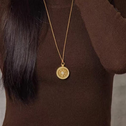 LuckyCharms Gold-plated Rotatable Eight Treasures Compass Pendant Necklace