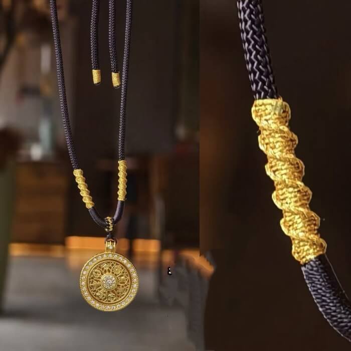 LuckyCharms Gold-plated Rotatable Eight Treasures Compass Pendant Necklace