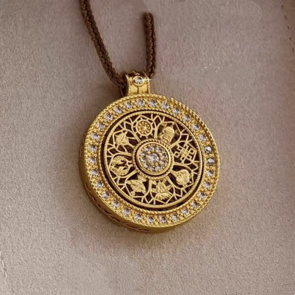 LuckyCharms Gold-plated Rotatable Eight Treasures Compass Pendant Necklace
