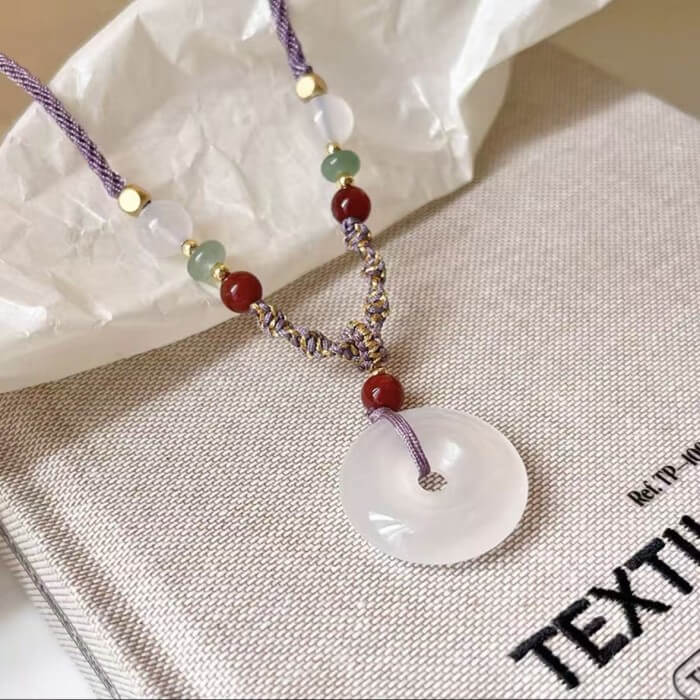 LuckyCharms White Jade Peace Buckle Pendant Necklace