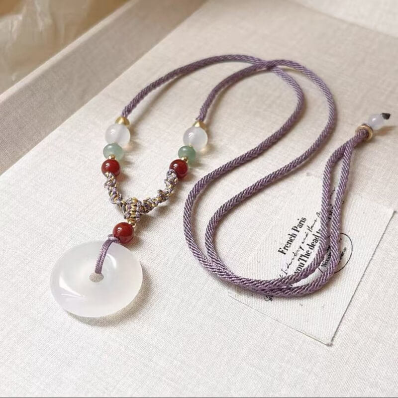 LuckyCharms White Jade Peace Buckle Pendant Necklace