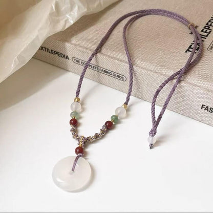 LuckyCharms White Jade Peace Buckle Pendant Necklace