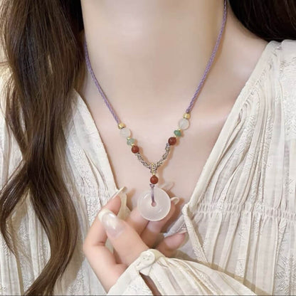 LuckyCharms White Jade Peace Buckle Pendant Necklace