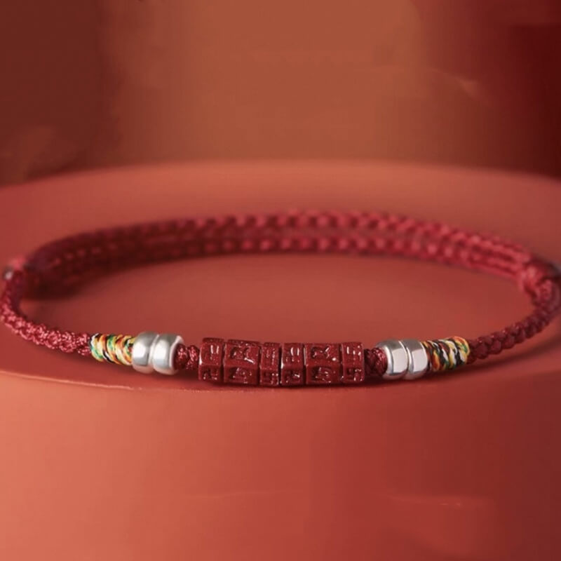 LuckyCharms Cinnabar Oṃ Maṇi Padme Hūṃ Braided Rope Bracelet