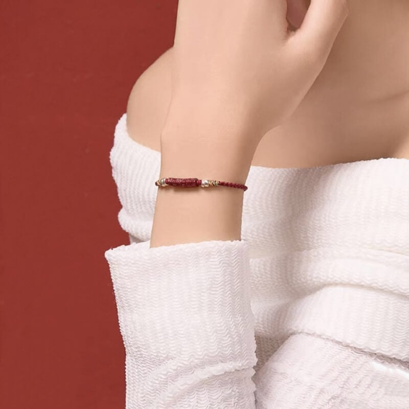 LuckyCharms Cinnabar Oṃ Maṇi Padme Hūṃ Braided Rope Bracelet