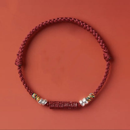 LuckyCharms Cinnabar Oṃ Maṇi Padme Hūṃ Braided Rope Bracelet