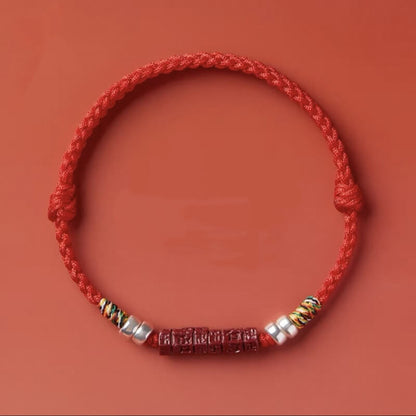LuckyCharms Cinnabar Oṃ Maṇi Padme Hūṃ Braided Rope Bracelet