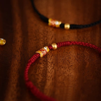 Koi Fish Golden Bead Wealth Success Braided Rope Bracelet