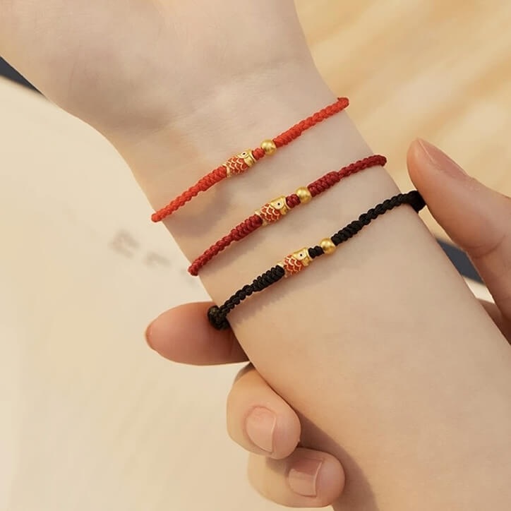 Koi Fish Golden Bead Wealth Success Braided Rope Bracelet