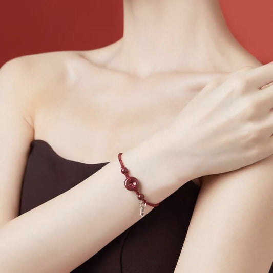 LuckyCharms Cinnabar Peace Buckle Luck Braided Rope Bracelet