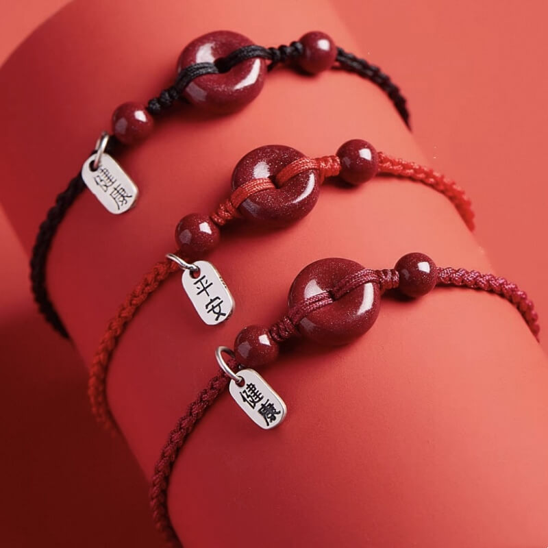 LuckyCharms Cinnabar Peace Buckle Luck Braided Rope Bracelet