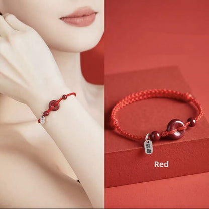 LuckyCharms Cinnabar Peace Buckle Luck Braided Rope Bracelet