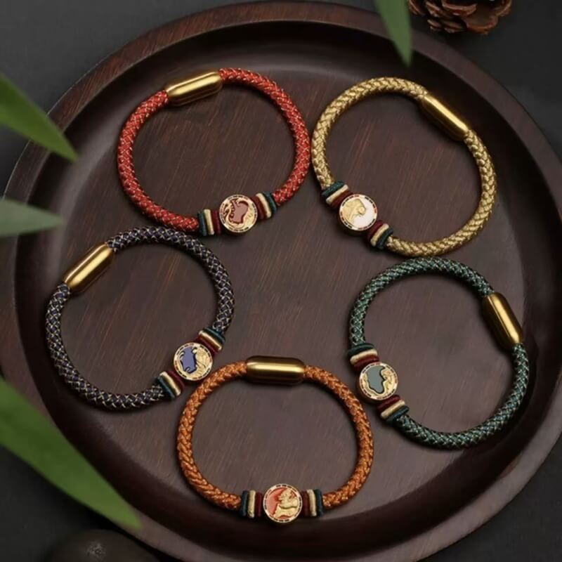 LuckyCharms 925 Silver Five Auspicious Beasts Braided Bracelet