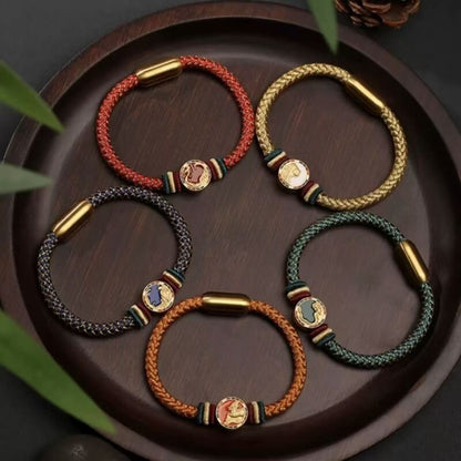 LuckyCharms 925 Silver Five Auspicious Beasts Braided Bracelet