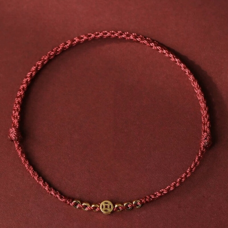 LuckyCharms Gold-plated Ancient Chinese Coin Wealth & Fortune Red Braided Rope Bracelet