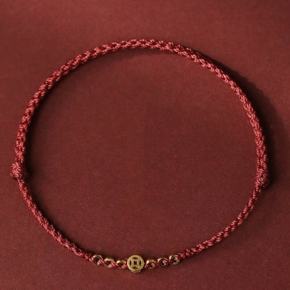LuckyCharms Gold-plated Ancient Chinese Coin Wealth & Fortune Red Braided Rope Bracelet