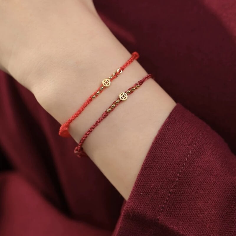 LuckyCharms Gold-plated Ancient Chinese Coin Wealth & Fortune Red Braided Rope Bracelet