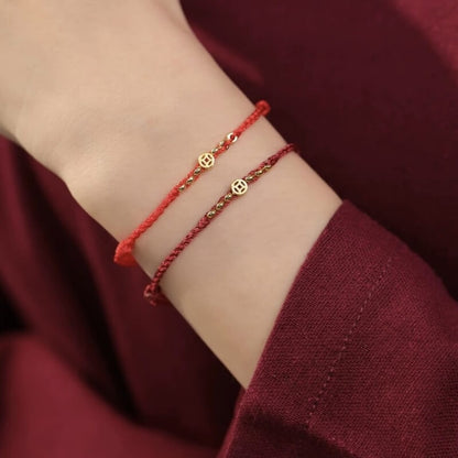 LuckyCharms Gold-plated Ancient Chinese Coin Wealth & Fortune Red Braided Rope Bracelet