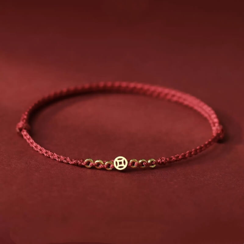 LuckyCharms Gold-plated Ancient Chinese Coin Wealth & Fortune Red Braided Rope Bracelet