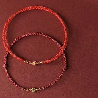 LuckyCharms Gold-plated Ancient Chinese Coin Wealth & Fortune Red Braided Rope Bracelet