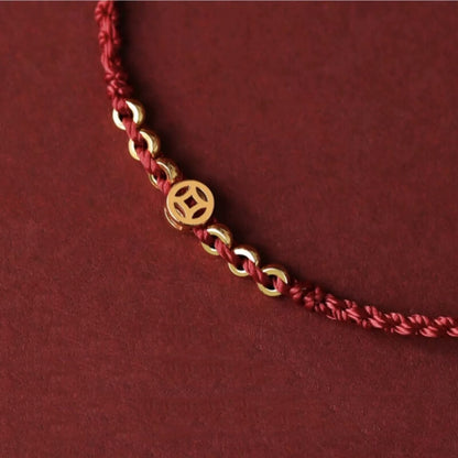 LuckyCharms Gold-plated Ancient Chinese Coin Wealth & Fortune Red Braided Rope Bracelet