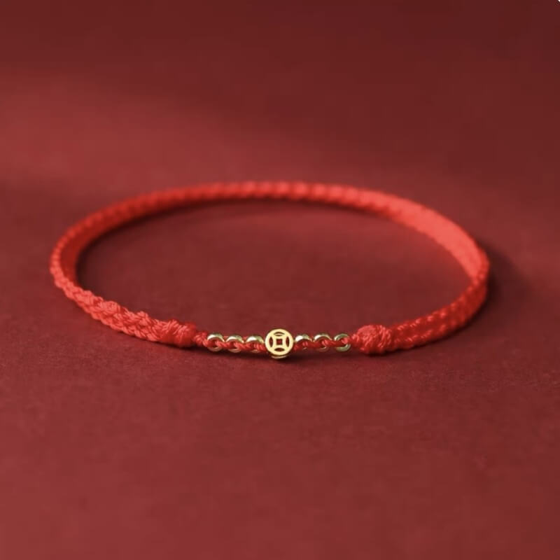 LuckyCharms Gold-plated Ancient Chinese Coin Wealth & Fortune Red Braided Rope Bracelet