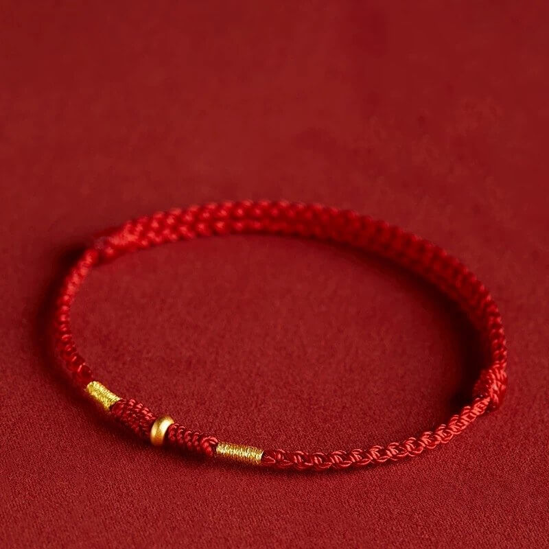 LuckyCharms Gold Luck Bead Red String Braided Rope Bracelet