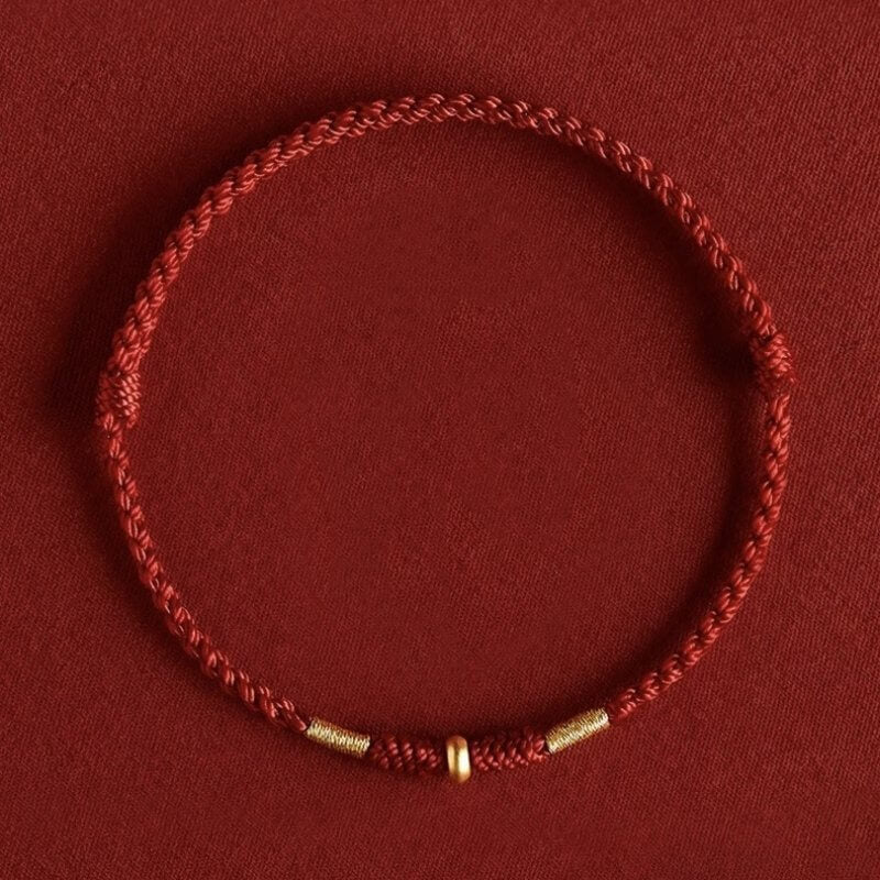LuckyCharms Gold Luck Bead Red String Braided Rope Bracelet