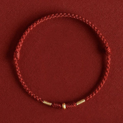 LuckyCharms Gold Luck Bead Red String Braided Rope Bracelet