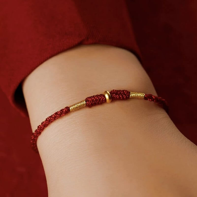 LuckyCharms Gold Luck Bead Red String Braided Rope Bracelet