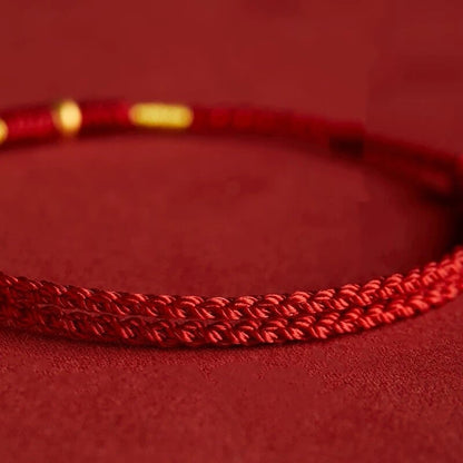 LuckyCharms Gold Luck Bead Red String Braided Rope Bracelet
