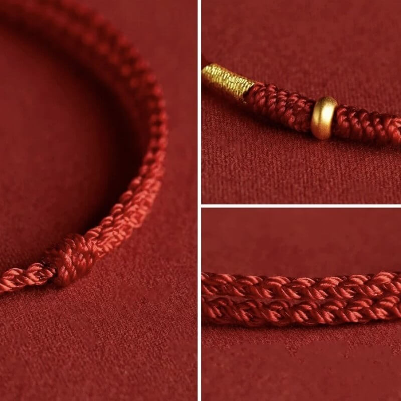 LuckyCharms Gold Luck Bead Red String Braided Rope Bracelet