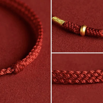 LuckyCharms Gold Luck Bead Red String Braided Rope Bracelet