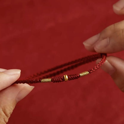 LuckyCharms Gold Luck Bead Red String Braided Rope Bracelet