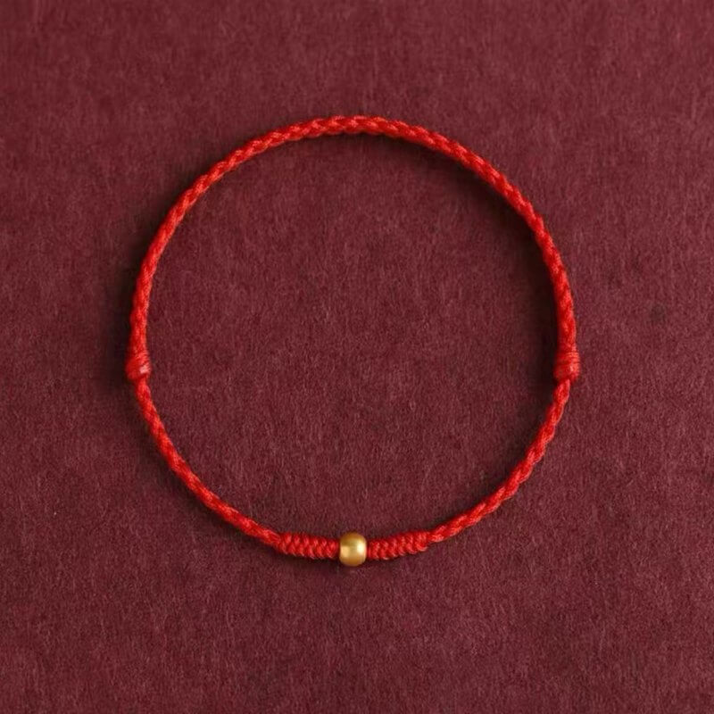 LuckyCharms Gold Luck Bead Red String Braided Rope Bracelet