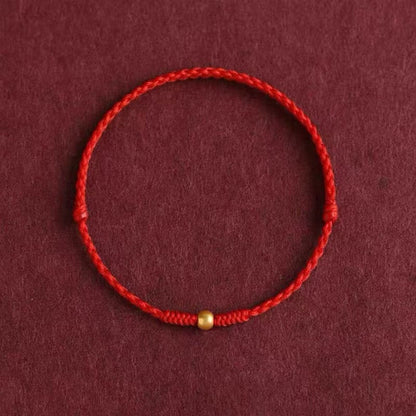 LuckyCharms Gold Luck Bead Red String Braided Rope Bracelet
