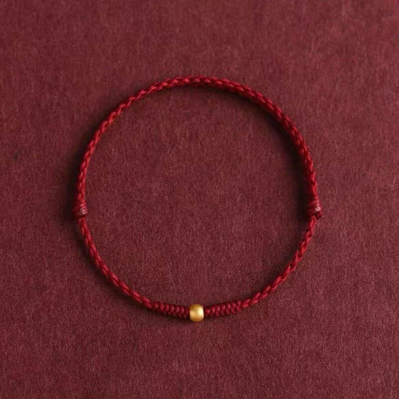 LuckyCharms Gold Luck Bead Red String Braided Rope Bracelet