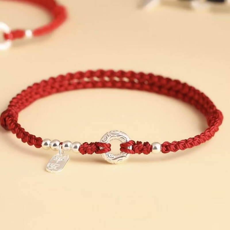 LuckyCharms 925 Silver Peace Buckle Luck & Happiness Braided Rope Bracelet