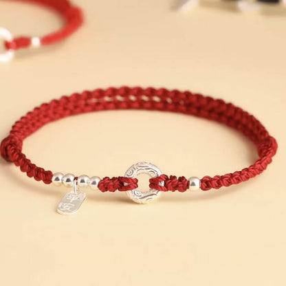 LuckyCharms 925 Silver Peace Buckle Luck & Happiness Braided Rope Bracelet