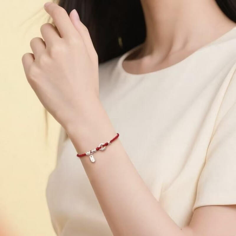 LuckyCharms 925 Silver Peace Buckle Luck & Happiness Braided Rope Bracelet