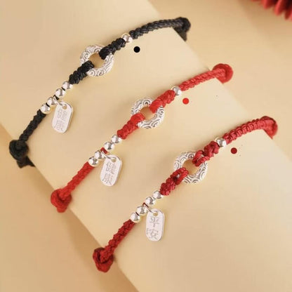 LuckyCharms 925 Silver Peace Buckle Luck & Happiness Braided Rope Bracelet