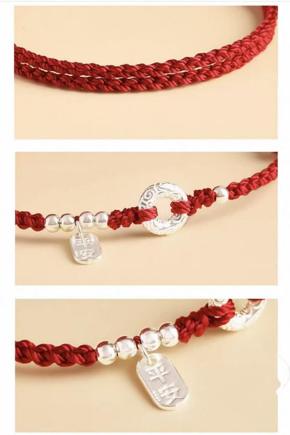 LuckyCharms 925 Silver Peace Buckle Luck & Happiness Braided Rope Bracelet