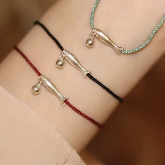 LuckyCharms 925 Silver Fish Wealth & Luck Braided Rope Bracelet