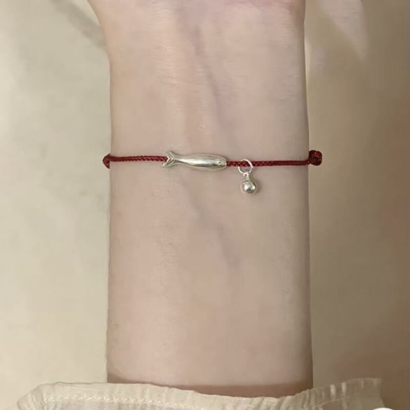 LuckyCharms 925 Silver Fish Wealth & Luck Braided Rope Bracelet