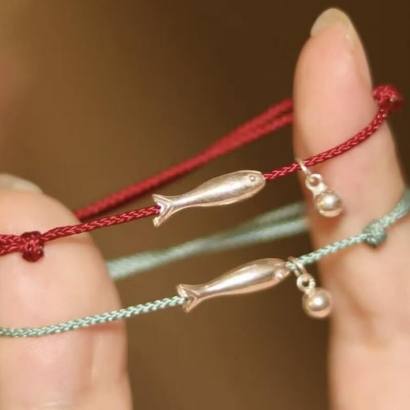 LuckyCharms 925 Silver Fish Wealth & Luck Braided Rope Bracelet
