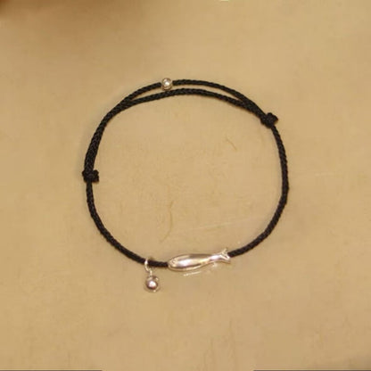 LuckyCharms 925 Silver Fish Wealth & Luck Braided Rope Bracelet
