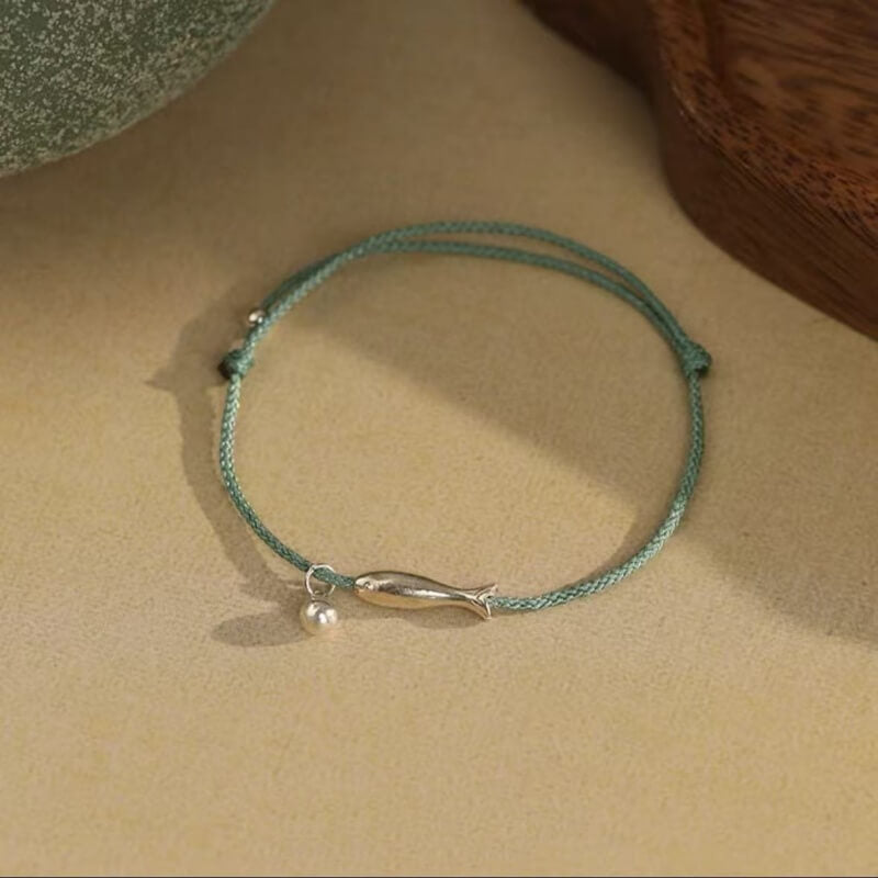 LuckyCharms 925 Silver Fish Wealth & Luck Braided Rope Bracelet