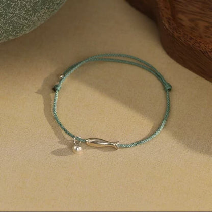 LuckyCharms 925 Silver Fish Wealth & Luck Braided Rope Bracelet