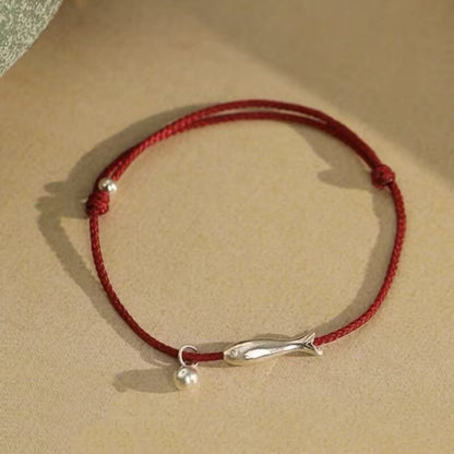 LuckyCharms 925 Silver Fish Wealth & Luck Braided Rope Bracelet